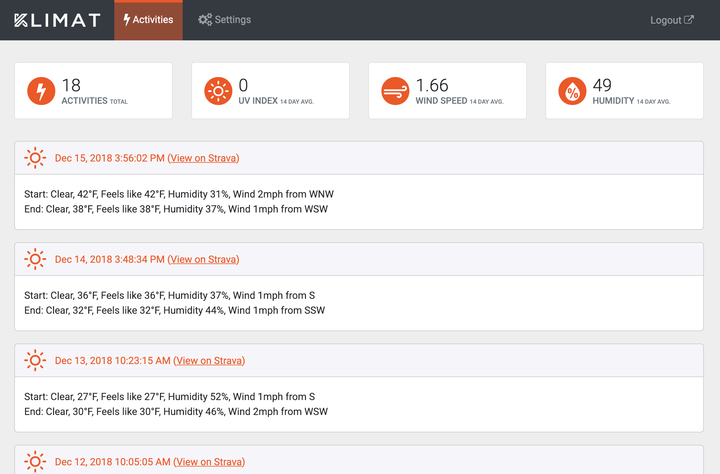 Klimat.app: Add Weather Data To Strava Rides